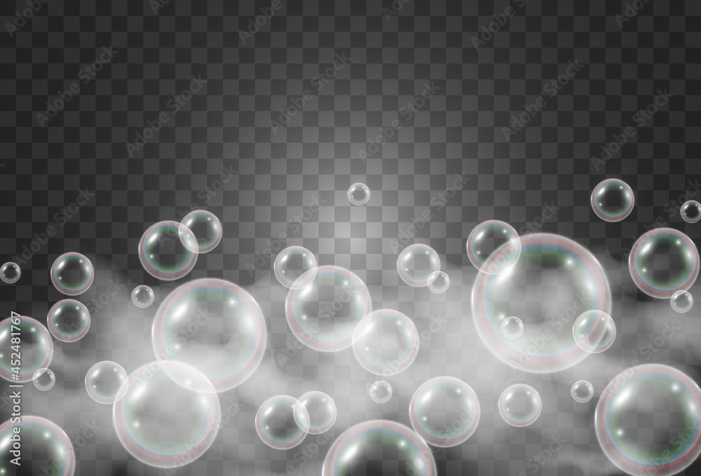 Air soap bubbles on a transparent background .Vector illustration of bulbs.
Air soap bubbles on a transparent background .Vector illustration of bulbs.