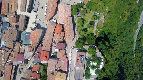 Aerial View Of Monte Titano In San Marino Near Italy With Orti Borghesi And Basilica de San Marino-Pieve On Top. photo