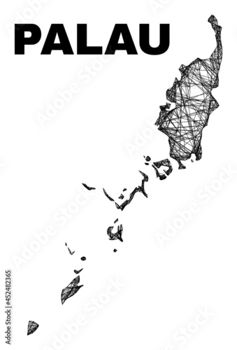 carcass irregular mesh Palau map. Abstract lines are combined into Palau map. Wire carcass flat net in vector format. Vector carcass is created for Palau map using intersected random lines.