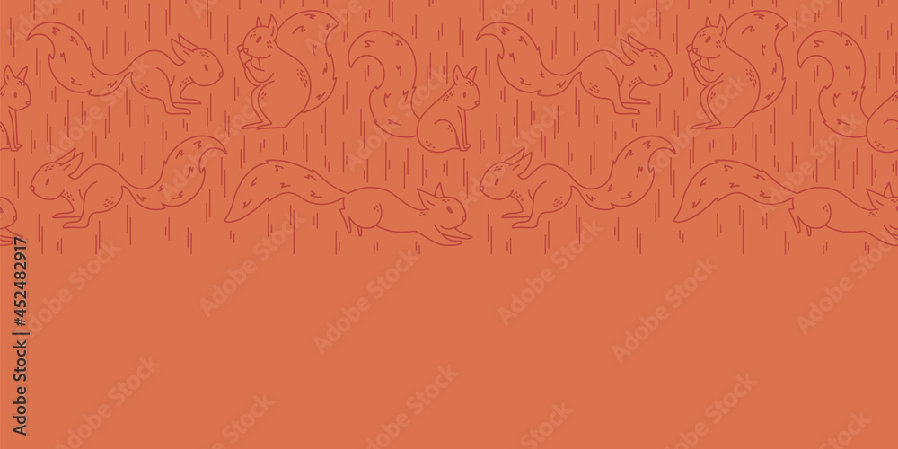 Burnt orange squirrel silhouette seamless border