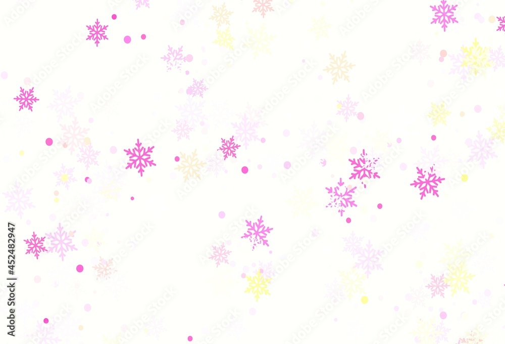 Light Pink, Yellow vector background with beautiful snowflakes.