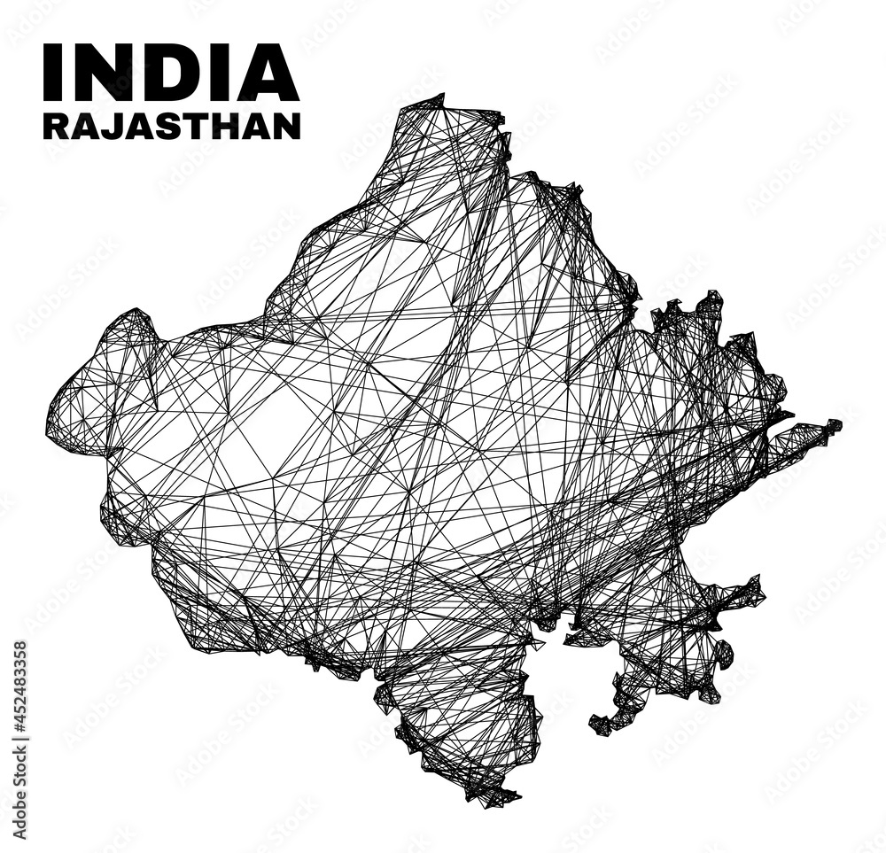 Metallic Rajasthan Map Vetor de Wire frame irregular mesh Rajasthan State map. Abstract lines ...