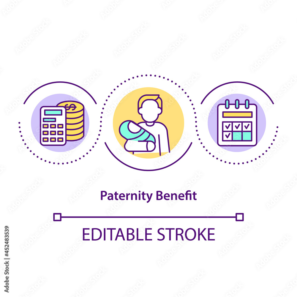 Paternity benefit concept icon. Father takes care of newborn abstract idea thin line illustration. Statutory paid leave for dads. Vector isolated outline color drawing. Editable stroke