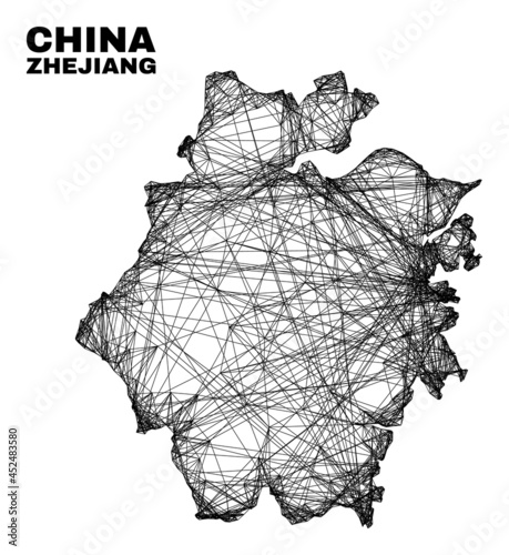 Network irregular mesh Zhejiang Province map. Abstract lines form Zhejiang Province map. Wire carcass 2D network in vector format.