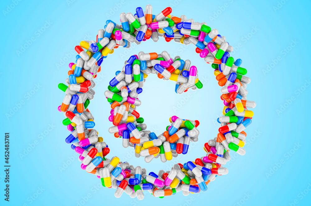 Copyright symbol from colored capsules. 3D rendering Copyright symbol from colored capsules. 3D rendering