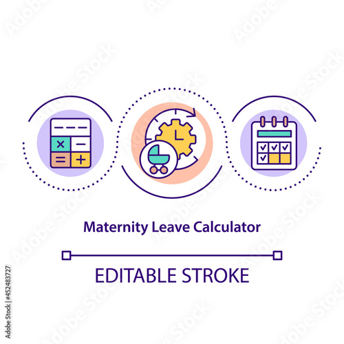 Maternity leave calculator concept icon. Forecast maternity absence abstract idea thin line illustration. Baby due date. Pregnancy and labor. Vector isolated outline color drawing. Editable stroke