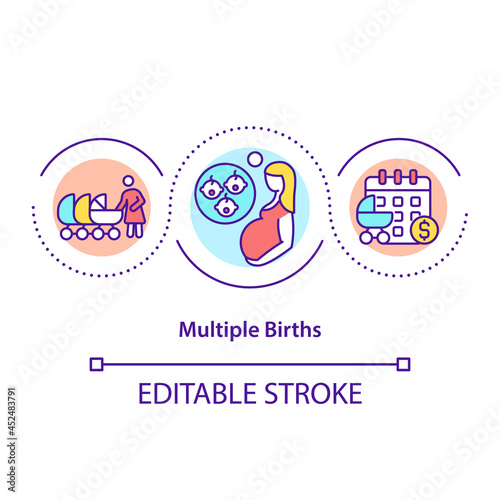 Multiple births concept icon. Twins, triplets delivery abstract idea thin line illustration. Few offsprings from one pregnancy Vector isolated outline color drawing. Editable stroke