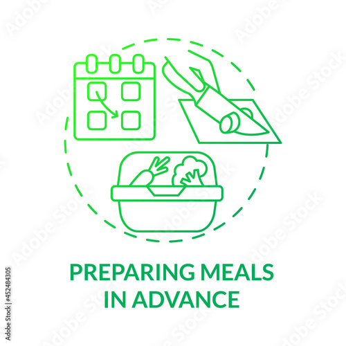 Preparing meals in advance green gradient concept icon. Prep foods ahead abstract idea thin line illustration. Prepare ingredients for week, month ahead. Vector isolated outline color drawing