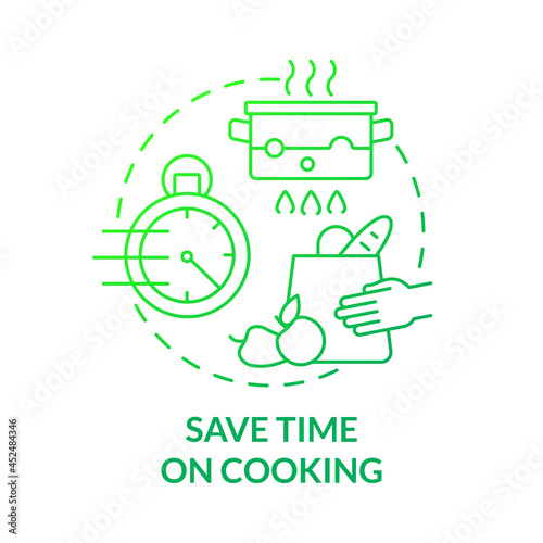 Save time on cooking green gradient concept icon. Spend less time on cooking abstract idea thin line illustration. Prepare foods and freeze it ahead. Vector isolated outline color drawing