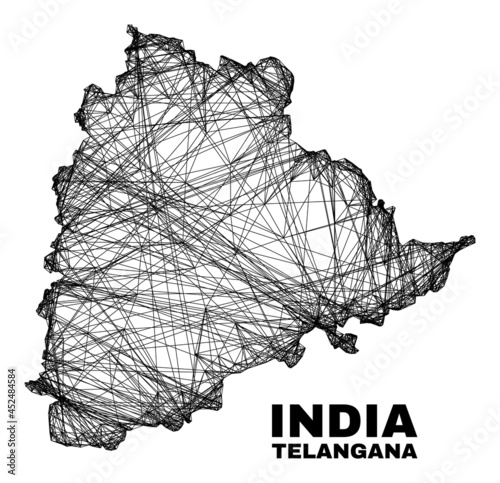 Net irregular mesh Telangana State map. Abstract lines form Telangana State map. Linear carcass 2D network in vector format.