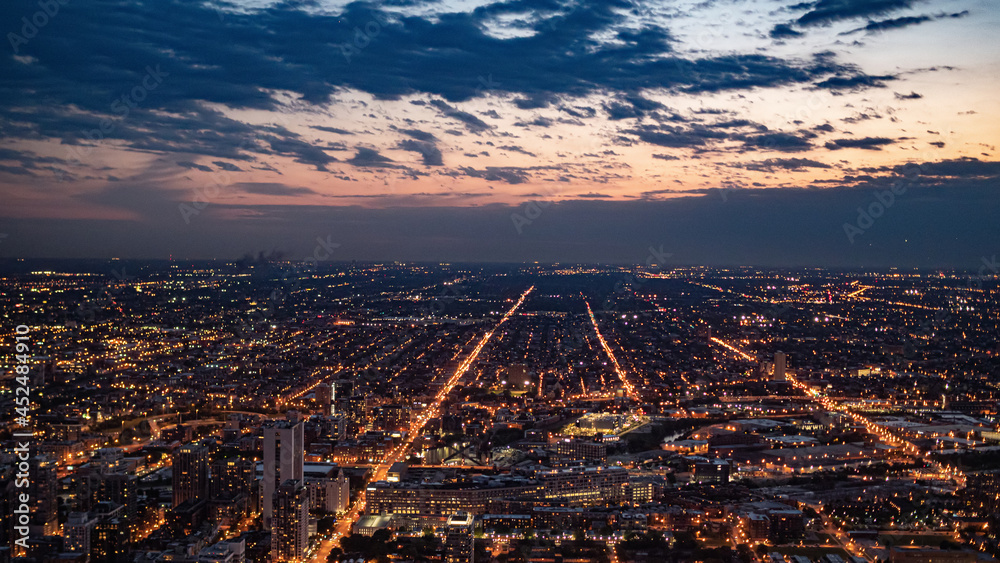 The citylights of Chicago from above - CHICAGO, ILLINOIS - JUNE 12, 2019