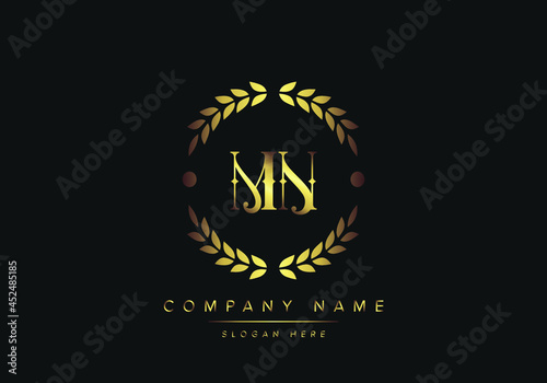 letters MN monogram logo, gold color, luxury style, Vector Illustration