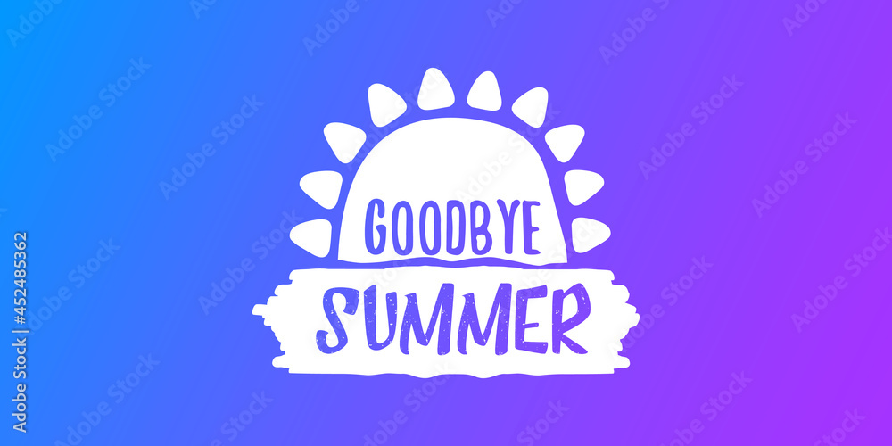 White goodbye summer vector concept text label or sticker on blue horizontal background. Goodbye summer concept illustration White goodbye summer vector concept text label or sticker on blue horizontal background. Goodbye summer concept illustration