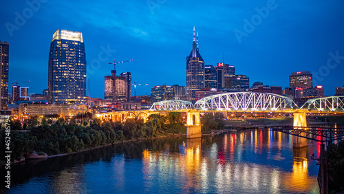 Nashville by night - amazing view over the skyline - NASHVILLE, TENNESSEE - JUNE 15, 2019 © 4kclips