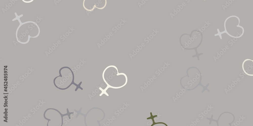 Light Gray vector texture with women's rights symbols.