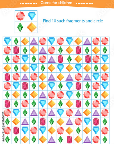  A game for children. Find fragments from crystals given in a sample. Development of attention, thinking