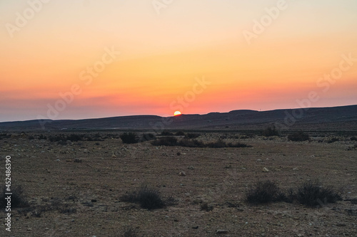 Sunrise in the Valley of Mitzpe Ramon Crater in Israel
