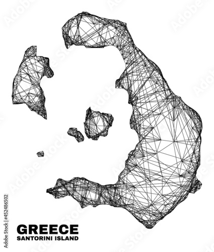 Network irregular mesh Santorini Island map. Abstract lines form Santorini Island map. Wire carcass 2D network in vector format.