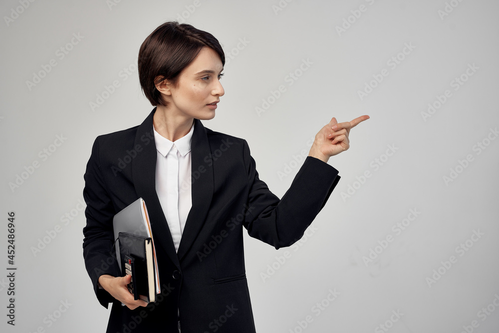 Business woman in black jacket emotions professional Business woman in black jacket emotions professional