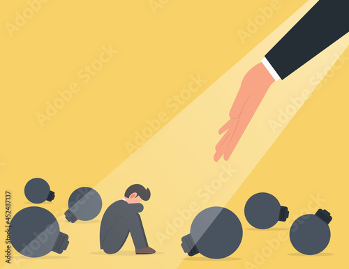 Businessmen supported by unknown investor giving. business assistance, Help hand concept