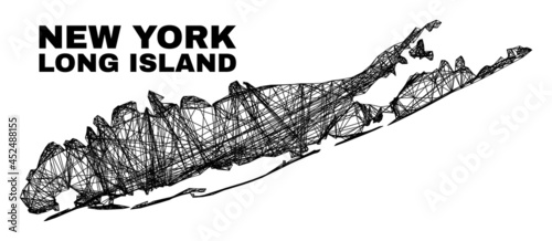 Wire frame irregular mesh Long Island map. Abstract lines are combined into Long Island map. Wire frame flat net in vector format.