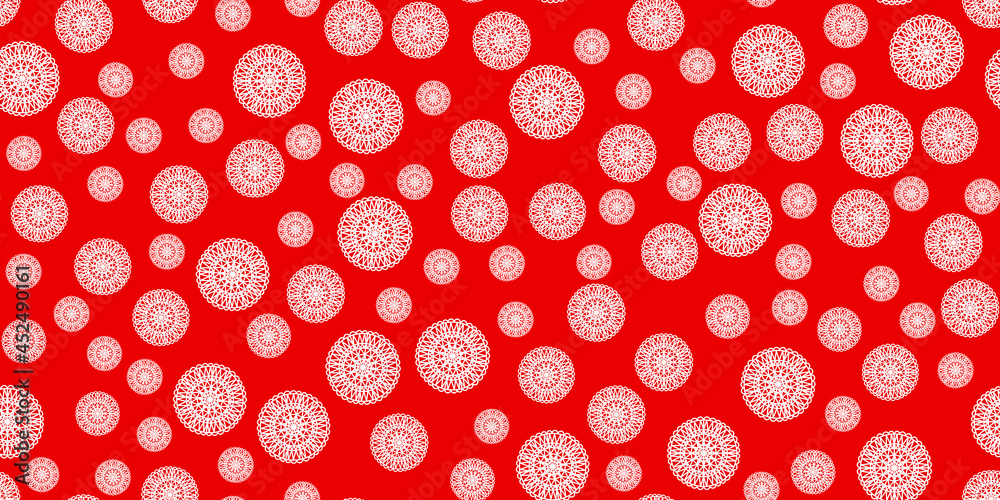 Winter seamless pattern with white snowflakes on red background. Vector illustration for fabric, textile wallpaper, posters, gift wrapping paper. Christmas vector illustration. Falling snow Winter seamless pattern with white snowflakes on red background. Vector illustration for fabric, textile wallpaper, posters, gift wrapping paper. Christmas vector illustration. Falling snow