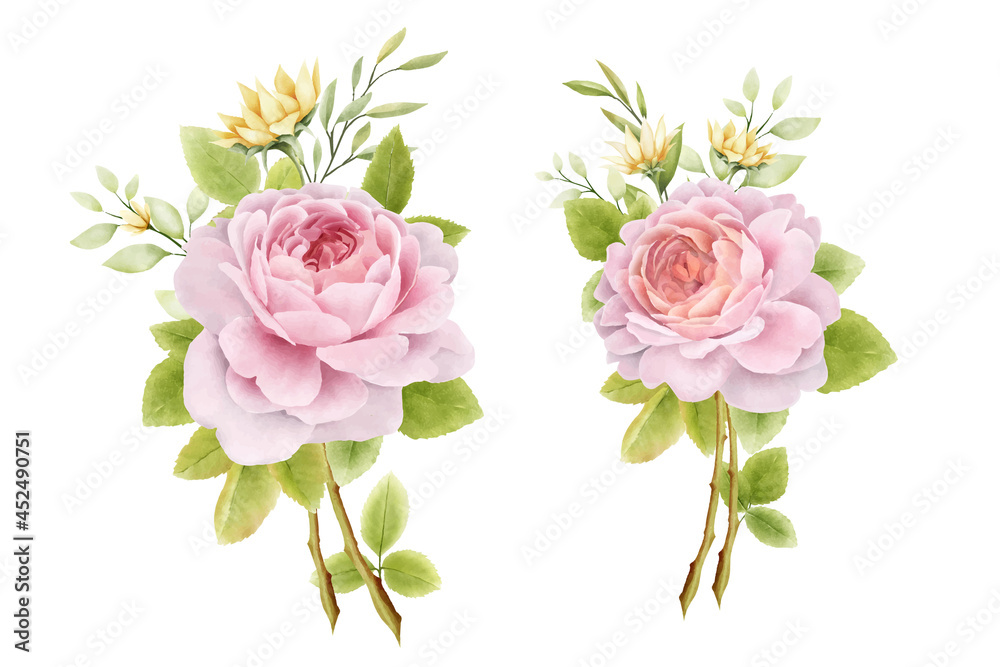 hand drawn watercolor roses bouquets set