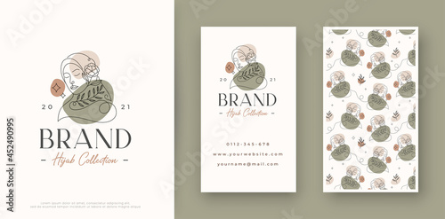 line art floral woman hijab logo design
