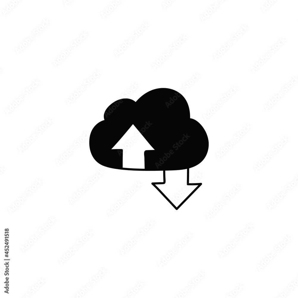 Cloud data traffic icon in solid black flat shape glyph icon, isolated on white background Cloud data traffic icon in solid black flat shape glyph icon, isolated on white background
