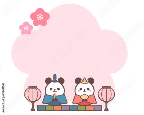 パンダのひな祭りの人形と梅の花フレーム