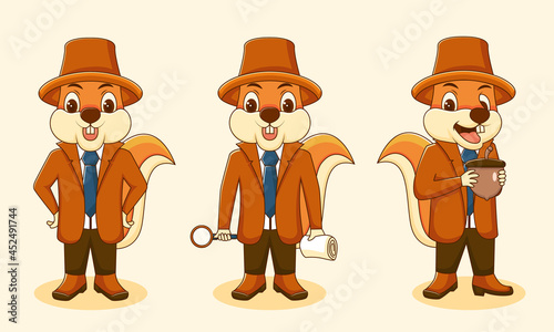 Detective squirrel logo template vector illustration