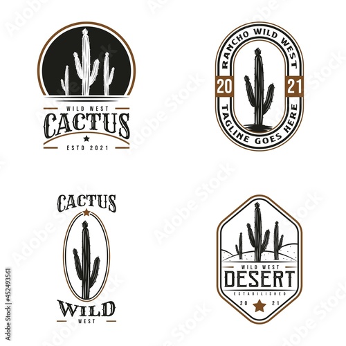 Set of Vintage Retro Cactus Logo. Wild West Cowboy Ranch. Premium and Luxury Logo Template