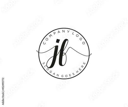 initial JF Feminine logo beauty monogram and elegant logo design, handwriting logo of initial signature, wedding, fashion, floral and botanical with creative template. photo