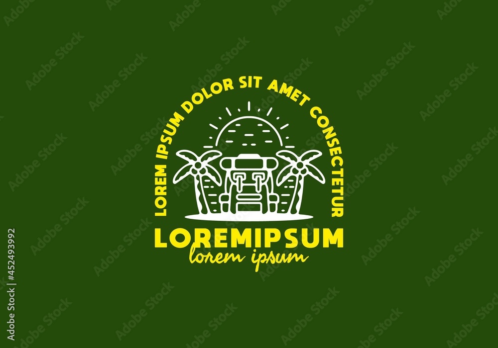 Yellow and white color of coconut tree and backpack line art Yellow and white color of coconut tree and backpack line art