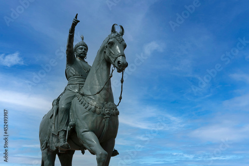 Closeup of Rao Jodha Statue  Jodhpur  Rajasthan  India. Founder of Jodhpur in 1459. Statue made of  ashtadhatu a blend of eight metals