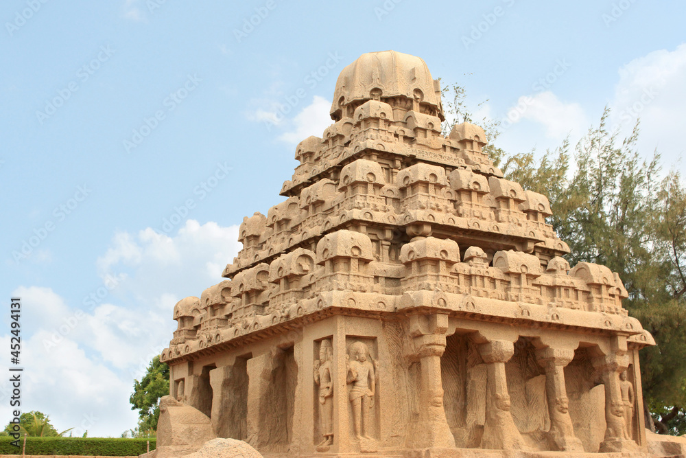 Dharmaraja Ratha, One of the Pancha or five Rathas, UNESCO heritage site, Mahabalipuram, Tamil Nadu, India