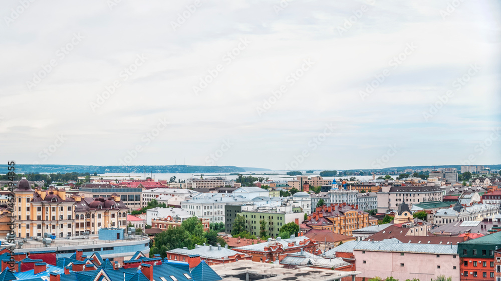 Panorama of Kazan, Russia. Rooftops and the Volga River