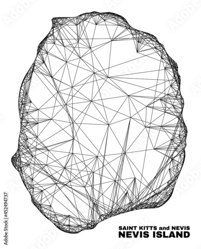 Network irregular mesh Nevis Island map. Abstract lines form Nevis Island map. Wire carcass 2D network in vector format. Vector carcass is created for Nevis Island map using crossing random lines.
