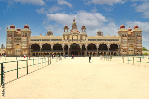 29th Mar 2016, Mysore, Karnataka, India. Full View of the Mysore Palace and tourists visiting the same photo