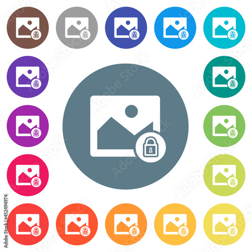 Locked image flat white icons on round color backgrounds