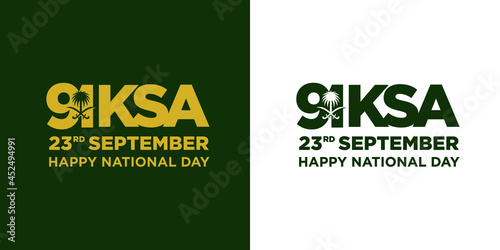 91 Saudi National Day. 23rd September. Arabic Text: Our National Day. Kingdom of Saudi Arabia. Vector Illustration. Eps 10.