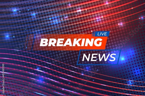 Breaking news background. Backdrop for broadcast, tv futuristic banner. Blue red template with headline, digital media live show recent vector poster