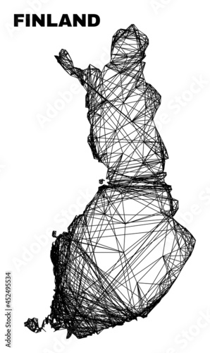 carcass irregular mesh Finland map. Abstract lines form Finland map. Linear carcass flat net in vector format. Vector structure is created for Finland map using intersected random lines.