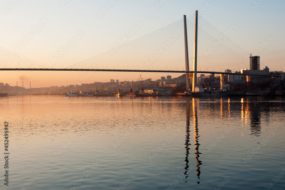 Russia. Vladivostok. Cable-stayed bridge over the Golden Horn Bay.