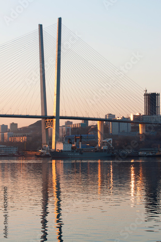 Russia. Vladivostok. Cable-stayed bridge over the Golden Horn Bay.