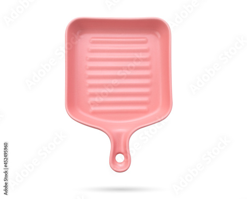 Classic ceramic casserole dish with handles on white background
