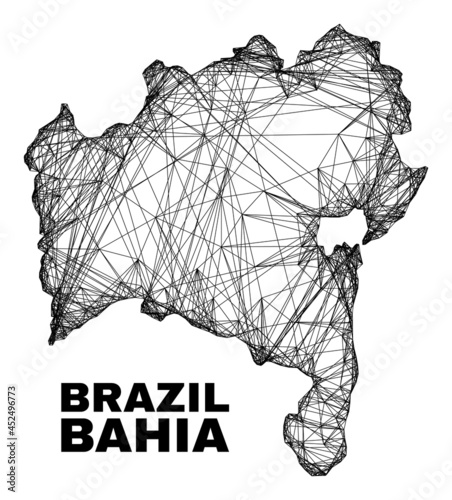 Net irregular mesh Bahia State map. Abstract lines form Bahia State map. Wire carcass flat net in vector format. Vector carcass is created for Bahia State map using crossing random lines.