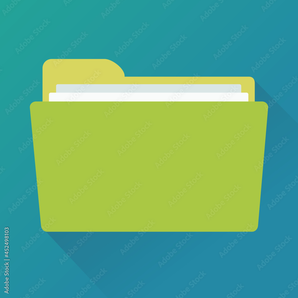 Folder filled with yellow half-open paper on a blue background (flat design) Folder filled with yellow half-open paper on a blue background (flat design)