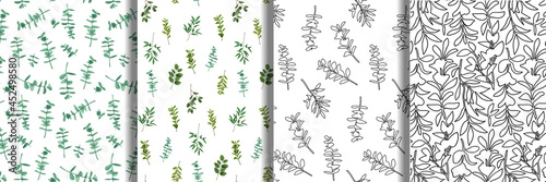 Greenery Seamless Patterns set for textile prints, wallpapers, wrapping