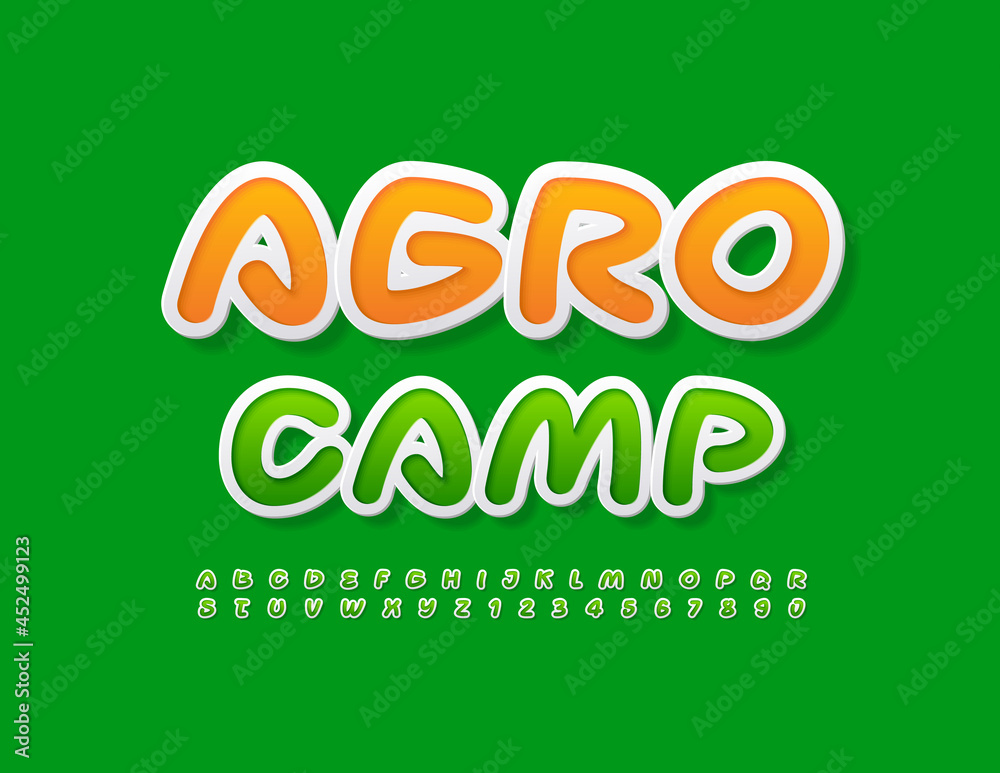Vector creative concept Agro Camp. Artistic green Font. Modern style Alphabet Letters and Numbers set Vector creative concept Agro Camp. Artistic green Font. Modern style Alphabet Letters and Numbers set
